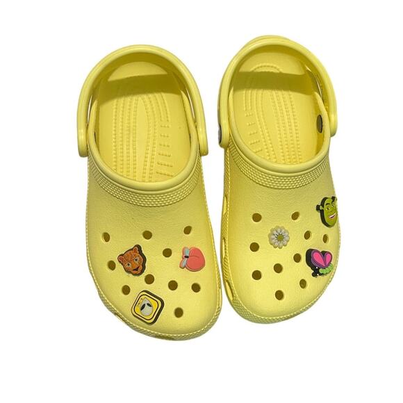 Crocs Unisex Classic Yellow Clogs with 6 Fun Jibbitz/Charms - Size US M 5/W 7 - Picture 2 of 12